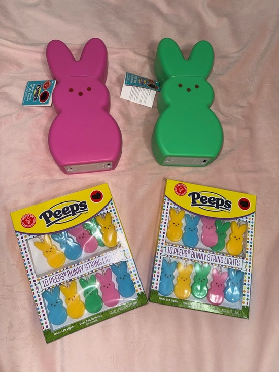NWT PEEPS Easter Decor Bundle Bunny String Lights LED Candle Pink Spring Basket - Picture 10 of 10